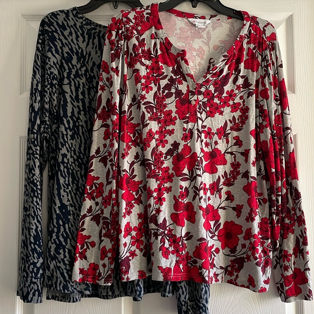 2- Liz Claiborne long sleeve tops women’s L lightweight stretch bundle